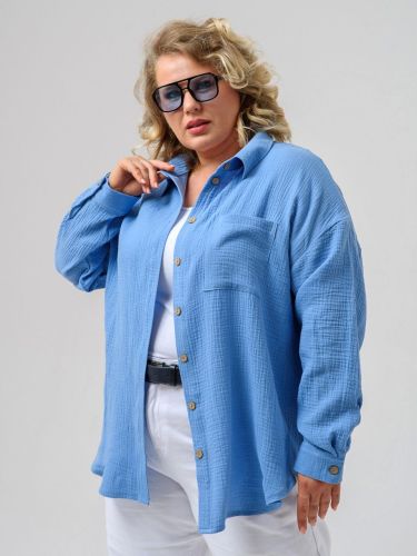 Изображение товара «Женская рубашка из муслина «Муслин 2315-Мус (васильковый)» арт 86422» из магазина «Ивановский-Текстиль.РФ»