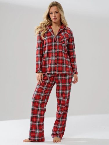 Изображение товара «Женская пижама (рубашка+брюки) из кулирки «Комфорт 2005-К (красный)» арт 67887» из магазина «Ивановский-Текстиль.РФ»