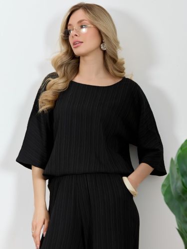 Изображение товара «Женская блузка из плательной ткани «Сиеста-6 [черный]» арт 89901» из магазина «Ивановский-Текстиль.РФ»