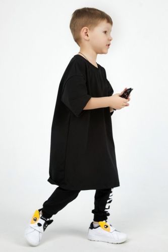 Изображение товара «Футболка для девочки из кулирки с лайкрой «Oversize-черный» арт 73505» из магазина «Ивановский-Текстиль.РФ»