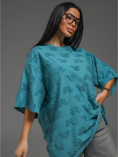 Изображение товара «Женская футболка из махры жаккард «Ирбис [микки петроль]» арт 83622» из магазина «Ивановский-Текстиль.РФ»