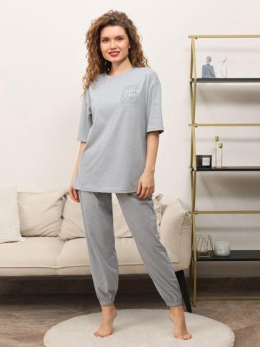 Изображение товара «Посл размер Женский костюм (футболка+брюки) из кулирки меланж «Клео-2 (серый)» арт 87497» из магазина «Ивановский-Текстиль.РФ»