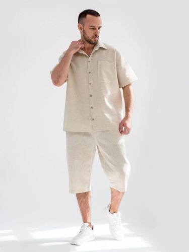 Изображение товара «Мужская рубашка из полульна «Лён 2098-П/л (экрю)» арт 86414» из магазина «Ивановский-Текстиль.РФ»