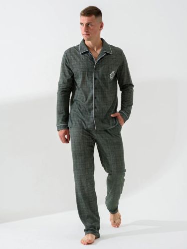 Изображение товара «Мужская пижама (рубашка+брюки) из кулирки с полиэстером «Вояж 1728-к (зеленый)» арт 86549» из магазина «Ивановский-Текстиль.РФ»