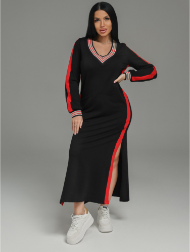 Изображение товара «Женское платье из футера с лайкрой пенье «Дебора [черно-красный]» арт 87801» из магазина «Ивановский-Текстиль.РФ»