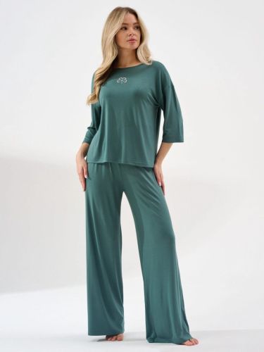 Изображение товара «Женская пижама (лонгслив+брюки) из вискозы с лайкрой «Флирт 2407-ви (зеленый)» арт 86573» из магазина «Ивановский-Текстиль.РФ»