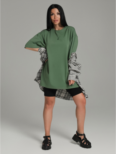 Изображение товара «Женская футболка из кулирки с лайкрой пенье «Город [хаки]» арт 84133» из магазина «Ивановский-Текстиль.РФ»