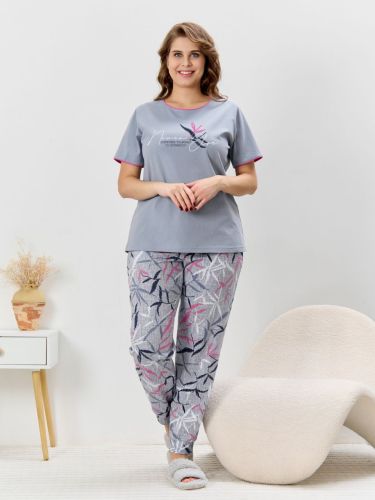 Изображение товара «Женский костюм (футболка+брюки) из кулирки «Канон-2 [серый]» арт 88075» из магазина «Ивановский-Текстиль.РФ»