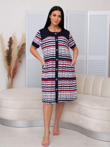 Изображение товара «Посл размер Женский халат (на пуговицах) из кулирки «Х-61 (К) (полоса)» арт 87172» из магазина «Ивановский-Текстиль.РФ»