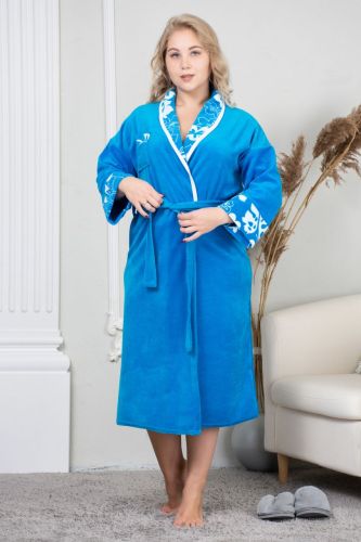 Изображение товара «Женский халат (на запах с поясом) из велюра «2834 [бирюза]» арт 94429» из магазина «Ивановский-Текстиль.РФ»