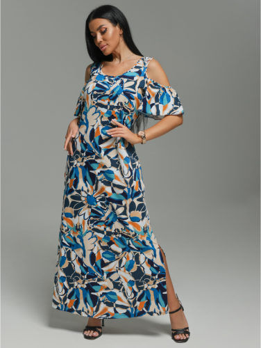 Изображение товара «Женское платье из кулирки «Новелла [синие цветы]» арт 84870» из магазина «Ивановский-Текстиль.РФ»