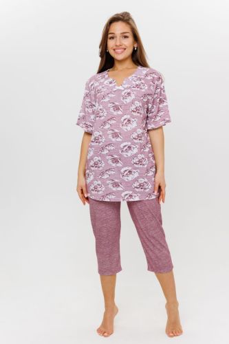 Изображение товара «Посл размер Женская пижама (туника+бриджи) из кулирки «1948 (бордо)» арт 84794» из магазина «Ивановский-Текстиль.РФ»