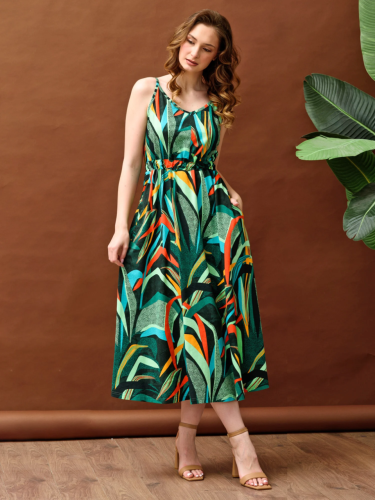 Изображение товара «Женский сарафан из кулирки «Тропиканка 2227-К (зеленый)» арт 83834» из магазина «Ивановский-Текстиль.РФ»