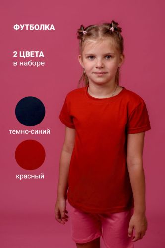 Изображение товара «Футболка для девочки из кулирки с лайкрой «11705 [темно-синий+красный]» арт 93771» из магазина «Ивановский-Текстиль.РФ»