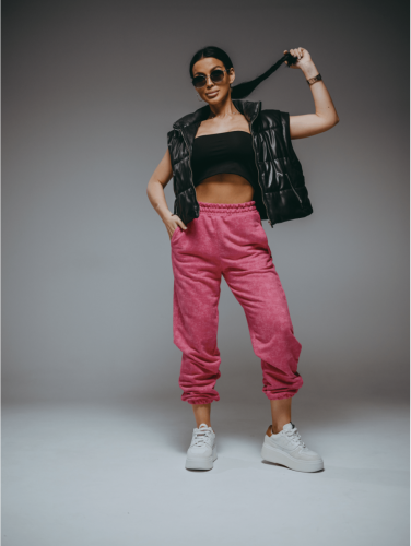 Изображение товара «Женские брюки из футера 3х нитки пенье фирча «Стиль [розовый варенка]» арт 86176» из магазина «Ивановский-Текстиль.РФ»