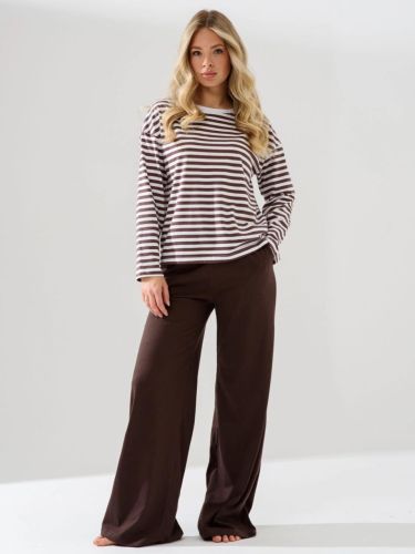 Изображение товара «Женская пижама (лонгслив+брюки) из кулирки «Полоса 2395-к (коричневый)» арт 86661» из магазина «Ивановский-Текстиль.РФ»
