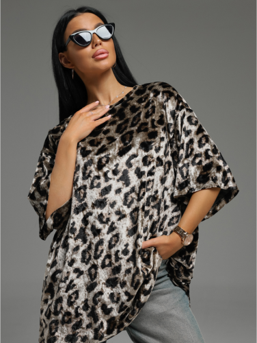 Изображение товара «Женская футболка из бархата «Марлен [леопард]» арт 84019» из магазина «Ивановский-Текстиль.РФ»