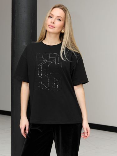 Изображение товара «Женская футболка из кулирки с лайкрой «Майна-2 [черный]» арт 87672» из магазина «Ивановский-Текстиль.РФ»