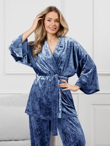 Изображение товара «Женский костюм (кимоно+брюки) из стрейч-велюра «Мерцание-2 [голубой]» арт 87356» из магазина «Ивановский-Текстиль.РФ»