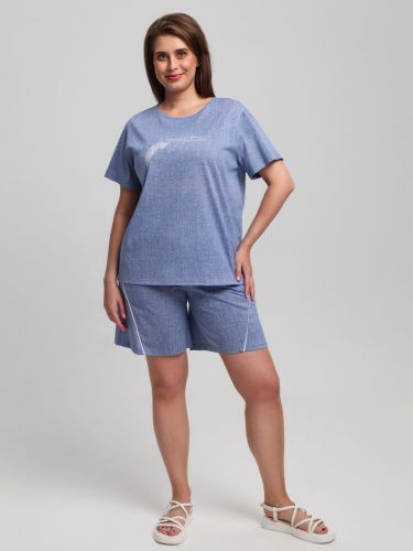 Изображение товара «Женский костюм (футболка+шорты) из кулирки пенье «Баронесса-2 [синий]» арт 85036» из магазина «Ивановский-Текстиль.РФ»