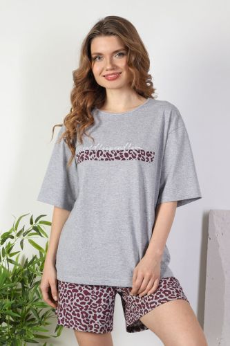 Изображение товара «Женский костюм (футболка+шорты) из кулирки меланж «Сахара-2 [бордовый]» арт 81068» из магазина «Ивановский-Текстиль.РФ»