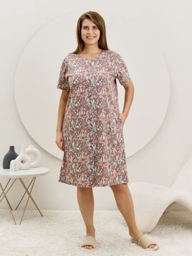 Изображение товара «Женский халат (на пуговицах) из кулирки «Рейна [коричневый]» арт 87364» из магазина «Ивановский-Текстиль.РФ»