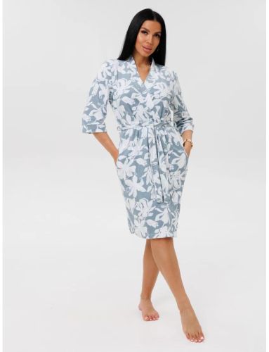 Изображение товара «Женский халат (на запах с поясом) из махры «Х-112 (М) (голубой)» арт 86910» из магазина «Ивановский-Текстиль.РФ»