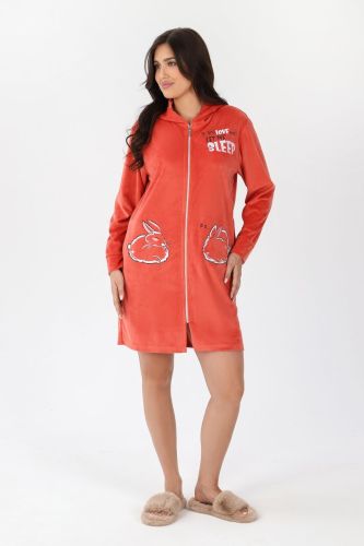 Изображение товара «Женский халат (на молнии) из вельмонда «Монисто [терракотовый]» арт 77158» из магазина «Ивановский-Текстиль.РФ»