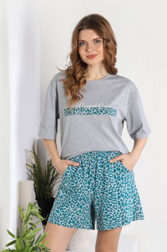 Изображение товара «Женский костюм (футболка+шорты) из кулирки меланж «Сахара-2 [зеленый]» арт 81069» из магазина «Ивановский-Текстиль.РФ»