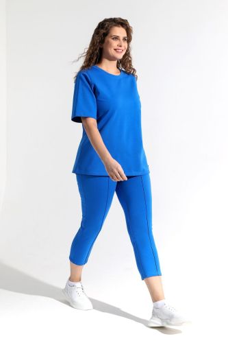 Изображение товара «Женский костюм (футболка+брюки) из футера с лайкрой «Твикс [синий]» арт 82579» из магазина «Ивановский-Текстиль.РФ»