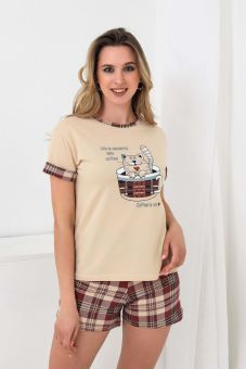Изображение товара «Женская пижама (футболка+шорты) из кулирки «21583» арт 65430» из магазина «Ивановский-Текстиль.РФ»