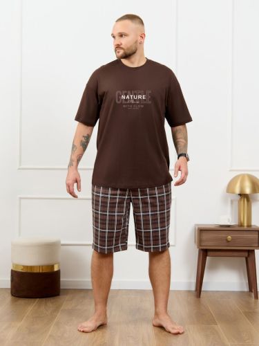 Изображение товара «Мужской костюм (футболка+шорты) из кулирки «Браун-4 [коричневый]» арт 87337» из магазина «Ивановский-Текстиль.РФ»