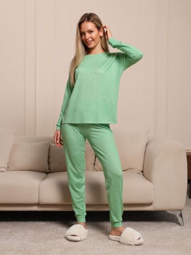 Изображение товара «Женский костюм (джемпер+брюки) из кашемира софт «Снежок [зеленый]» арт 77167» из магазина «Ивановский-Текстиль.РФ»
