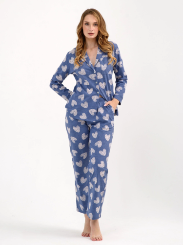 Изображение товара «Женская пижама (рубашка+брюки) из кулирки «Дела сердечные 2256-к (индиго)» арт 79650» из магазина «Ивановский-Текстиль.РФ»
