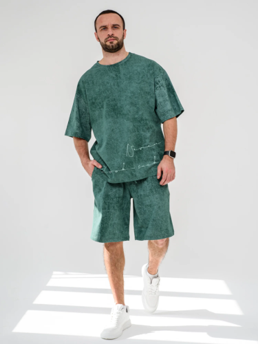 Изображение товара «Мужской костюм (футболка+шорты) из трикотажного полотна «Винтаж 2327-К (зеленый)» арт 83826» из магазина «Ивановский-Текстиль.РФ»