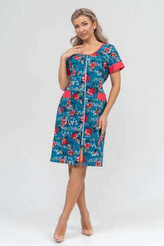 Изображение товара «Женский халат (на молнии) из кулирки «36915 [бирюза]» арт 93101» из магазина «Ивановский-Текстиль.РФ»