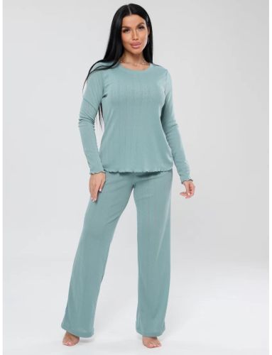 Изображение товара «Женская пижама (лонгслив+брюки) из рибаны «П-103 (риб) (ментол)» арт 87000» из магазина «Ивановский-Текстиль.РФ»
