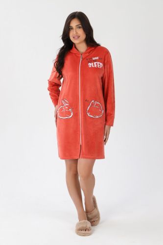 Изображение товара «Женский халат (на молнии) из вельмонда «Монисто [терракотовый]» арт 77158» из магазина «Ивановский-Текстиль.РФ»