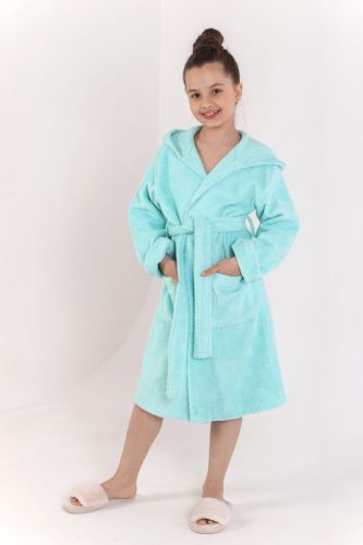 Изображение товара «Халат для девочки (на запах с поясом) из махры «Комфорт-1 [ментоловый]» арт 87466» из магазина «Ивановский-Текстиль.РФ»