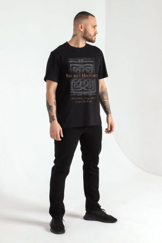 Изображение товара «Мужская футболка из кулирки с лайкрой «Клаб-6у [черный]» арт 85072» из магазина «Ивановский-Текстиль.РФ»