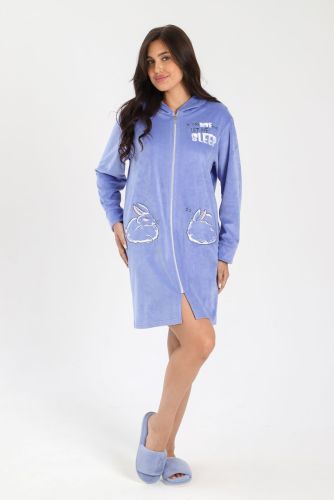 Изображение товара «Женский халат (на молнии) из вельмонда «Монисто [голубой]» арт 77159» из магазина «Ивановский-Текстиль.РФ»