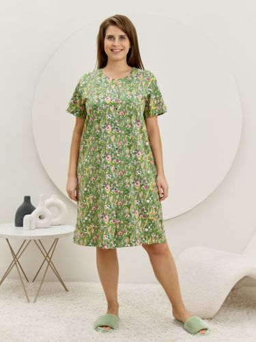 Изображение товара «Женский халат (на пуговицах) из кулирки «Рейна [зеленый]» арт 87363» из магазина «Ивановский-Текстиль.РФ»