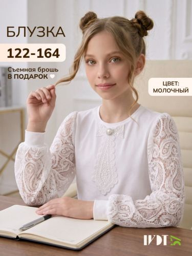 Изображение товара «Блузка для девочки из кулирки с лайкрой «Галстук» арт 91272» из магазина «Ивановский-Текстиль.РФ»