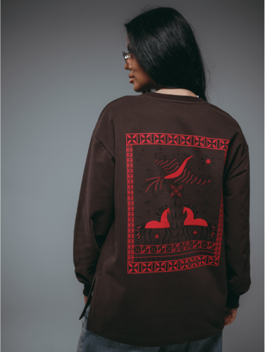 Изображение товара «Женский свитшот из футера 2х нитки пенье фирча «Русь [шоколад]» арт 86348» из магазина «Ивановский-Текстиль.РФ»