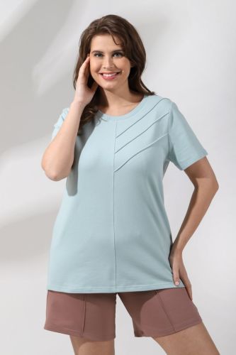 Изображение товара «Женская футболка из кулирки с лайкрой «Отпуск-6 [ментоловый]» арт 83896» из магазина «Ивановский-Текстиль.РФ»