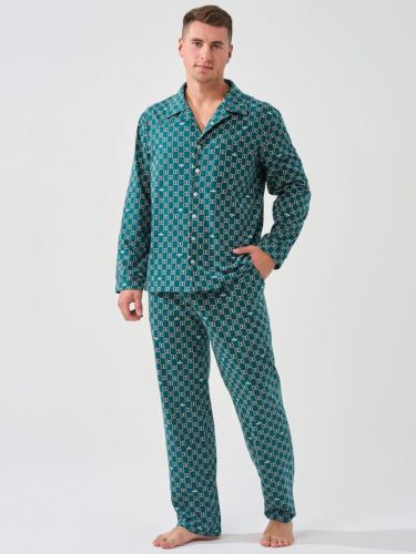 Изображение товара «Мужская пижама (рубашка+брюки) из кулирки «Люкс 2291-К (зеленый)» арт 81789» из магазина «Ивановский-Текстиль.РФ»