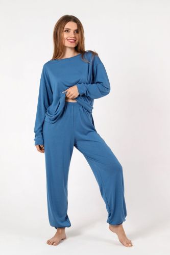 Изображение товара «Женский костюм (лонгслив+брюки) из джерси «Сапфир-2 [синий]» арт 78108» из магазина «Ивановский-Текстиль.РФ»