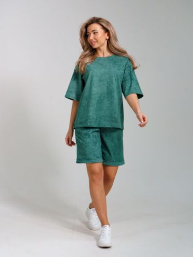 Изображение товара «Женский костюм (футболка+шорты) из кулирки варенки «К-065 (хаки)» арт 84025» из магазина «Ивановский-Текстиль.РФ»
