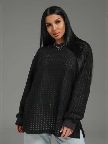 Изображение товара «Женский свитшот из футера 3х нитки петли жаккарда «Фрэнсис [черный]» арт 87785» из магазина «Ивановский-Текстиль.РФ»