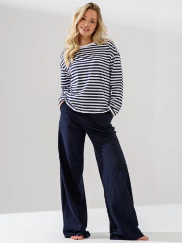 Изображение товара «Женская пижама (лонгслив+брюки) из кулирки «Полоса 2395-к (синий)» арт 86660» из магазина «Ивановский-Текстиль.РФ»
